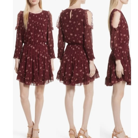 JOIE Arleth Cold Shoulder Floral Silk Dress In Deep Verbena - Picture 11 of 11